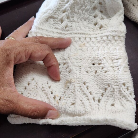 Derek Heart Ivory Cropped Sweater Top Women Size S Long Sleeve Open Knit FLAW - Picture 7 of 7